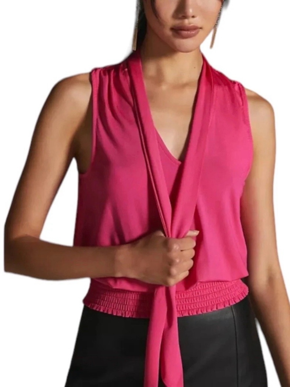 Anthropologie Tie-Neck Sleeves Blouse 
Fuchsia Pink Women’s Size: S - Picture 3 of 9